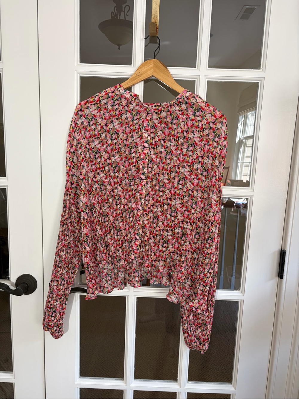 Boden Pink Multi Floral Pleated Long-Sleeve Blouse